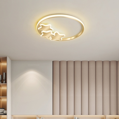 Ring and Star Flush Ceiling Light Contemporary Acrylic Gold LED Flush Mount Lighting Fixture