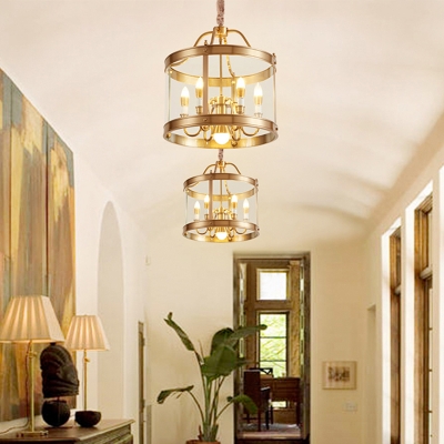 Round Shade Entryway Chandelier Light Minimalism Clear Glass Gold Pendant Light Fixture