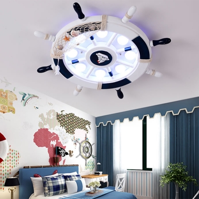 Rudder Bedroom LED Ceiling Light Fixture Wooden 8 Heads Cartoon Flush Mount Lamp