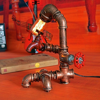 Rust Red Robot Nightstand Lamp Steampunk Wrought Iron 1-Light Bedside Table Light