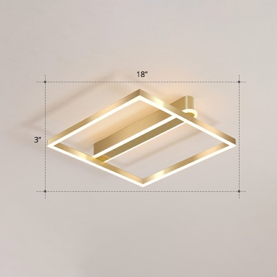 Simple Square LED Ceiling Light Metal Bedroom Flush Mounted Light in Brushed Gold