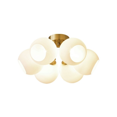 Simplicity Modo Semi Flush Mount Opal Glass Bedroom Ceiling Mounted Lighting in Gold