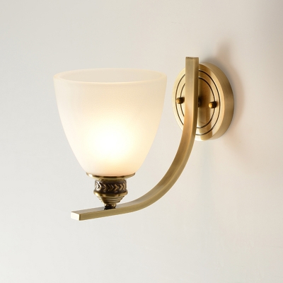 Single-Bulb Wall Light Fixture Vintage Bell Frosted Glass Wall Mounted Lamp in Gold