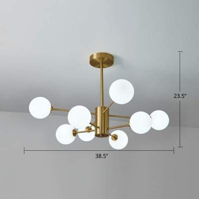 Sphere Chandelier Lighting Minimalist Cream Glass Living Room Pendant Light in Gold