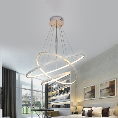 Tiered Ring LED Ceiling Lighting Modern Acrylic Living Room Chandelier Light Fixture in White