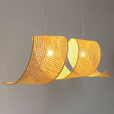 Twist Pendant Light Fixture Minimalist Bamboo 1-Light Wood Hanging Lamp for Restaurant
