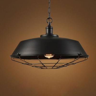 Vintage Barn Shaped Pendant Lighting 1 Head Iron Suspension Lamp with Pointed Cage Bottom in Black