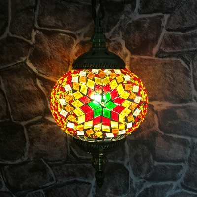 1 Bulb Ceiling Hanging Lantern Moroccan Sphere Stained Glass Pendant Light over Table