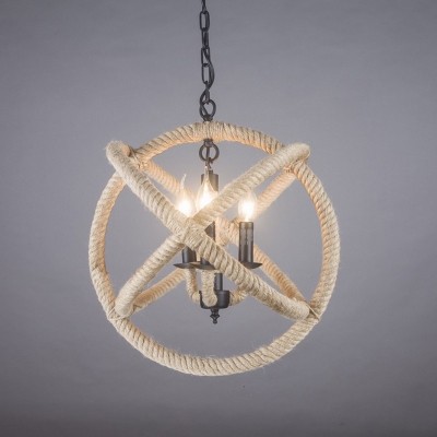 3-Light Circling Rings Chandelier Country White Rope Hanging Pendant Light for Living Room