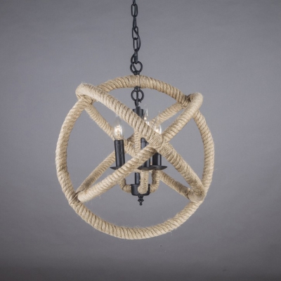 3-Light Circling Rings Chandelier Country White Rope Hanging Pendant Light for Living Room