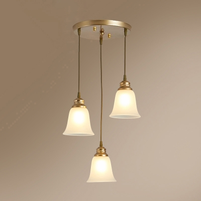 3 Lights Cluster Pendant Retro Carillon Opaline Glass Ceiling Suspension Lamp for Dining Room