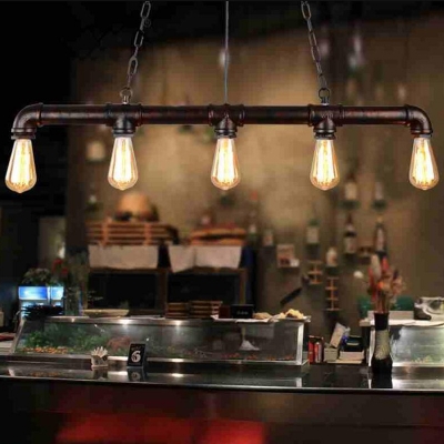 5 Lights Metallic Island Pendant Steampunk Water Pipe Restaurant Hanging Light Fixture