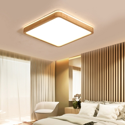 Acrylic Ultrathin Rectangle Flush Mount Simplicity Led Surface Mount Ceiling Light with Wooden Frame