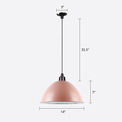 Aluminum Bowl Pendant Lighting Macaron Single-Bulb Hanging Lamp Kit with Rolled Edge