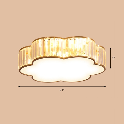 Bedroom Ceiling Fixture Simple Gold Finish Flush Light with Floral Faceted Crystal Shade