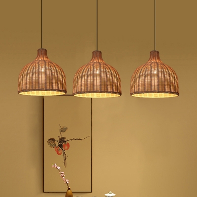 Bell Suspension Light Simplicity Rattan 1-Light Wood Pendant Light Fixture for Dining Room