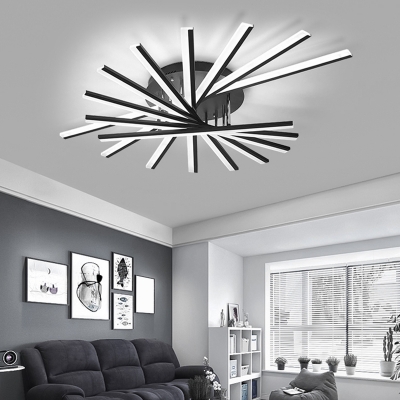 Black Rod Shaped Semi-Flush Ceiling Light Modern LED Acrylic Flush Mount Lighting for Bedroom