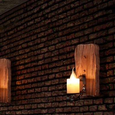 Candle-Like Mica Wall Light Fixture Vintage Single-Bulb Corridor Wall Mounted Lamp in Wood