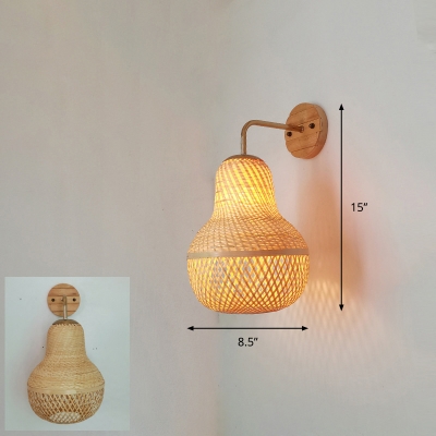 Chinese Handwoven Wall Light Bamboo 1-Light Corridor Wall Lighting Fixture in Wood