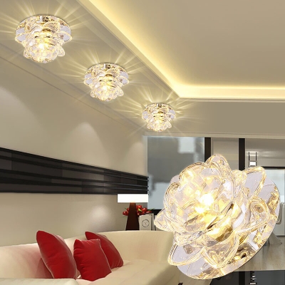 Clear Crystal Lotus Flush Mount Lighting Modernist LED Ceiling Light Fixture for Foyer