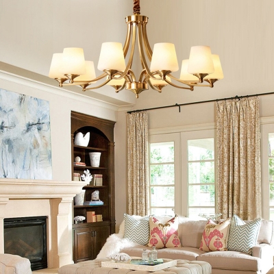 Cream Glass Bud Chandelier Pendant Light Vintage Living Room Pendant Light Fixture in Gold