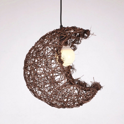 Crescent Rattan Ceiling Pendant Nordic 1 Head Hanging Lighting Fixture for Dining Room