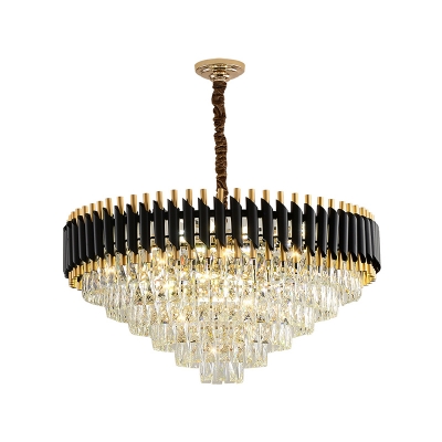 Crystal Cone Shaped Chandelier Light Simple Style Black Suspension Lighting for Dining Room