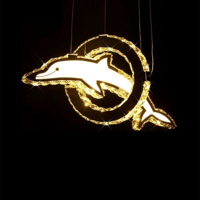 Dolphin Dining Room LED Hanging Light Crystal Minimalistic Chandelier Pendant in White