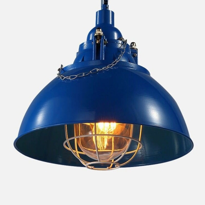 Dome Bistro Pendant Light Kit Loft Metallic 1 Bulb Hanging Light with Chain Handle and Cage