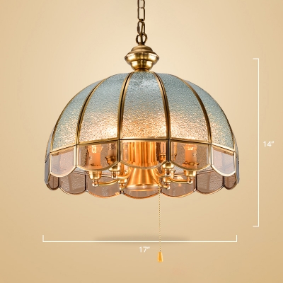 Dome Scalloped Glass Suspension Lighting Classic Dining Room Chandelier Light in Gold