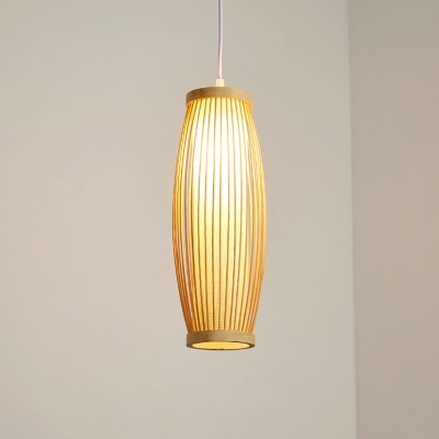 Elongated Oval Pendant Light Contemporary Bamboo Single-Bulb Tea Room Suspension Light Fixture in Wood