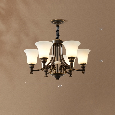 Flared Frost Glass Hanging Lamp Colonial Style Living Room Up Chandelier Light Fixture