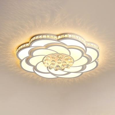 Flower Hotel Ceiling Flush Light Acrylic Modernism LED Flush Mount Fixture with Crystal Deco in White
