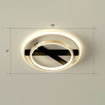 Framework Metal LED Ceiling Light Minimalist Brushed Gold and Black Flush Mount for Bedroom