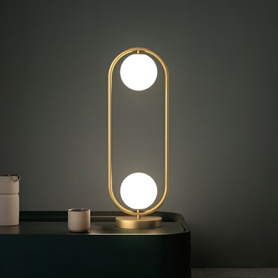 Globe Bedside LED Table Light Cream Glass Modern Nightstand Lighting with Metallic Oblong in Gold