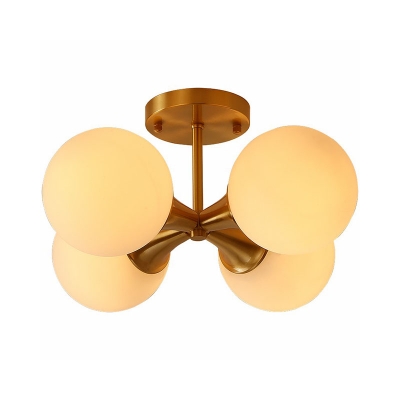 Gold Ball Semi Flush Minimalistic Frosted Glass Flush Ceiling Light Fixture for Entryway