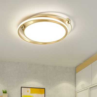 Gold Circular Led Flush Ceiling Light Contemporary Metal Flush Mount with Acrylic Shade