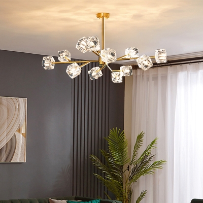Gold Finish Branch Chandelier Postmodern Ice Crystal Suspension Lamp for Living Room