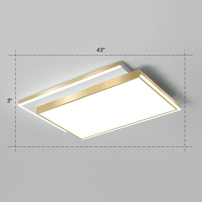 Gold Finish Rectangular Flush Mount Fixture Contemporary LED Aluminum Ceiling Mounted Light
