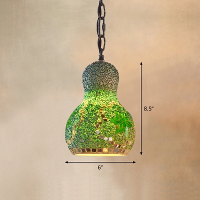 Gourd Shaped Stained Art Glass Pendant Light Turkish Style Single Restaurant Suspension Light