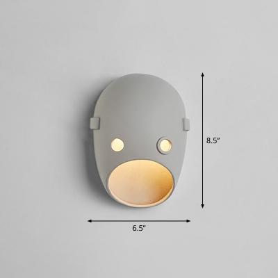 Grey Mask Shape Wall Light Artistic Novelty Resin LED Sconce Light Fixture for Foyer