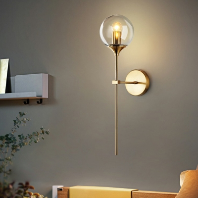 Hand-Blown Glass Ball Wall Sconce Minimalistic 1-Light Gold Wall Mounted Light for Bedroom