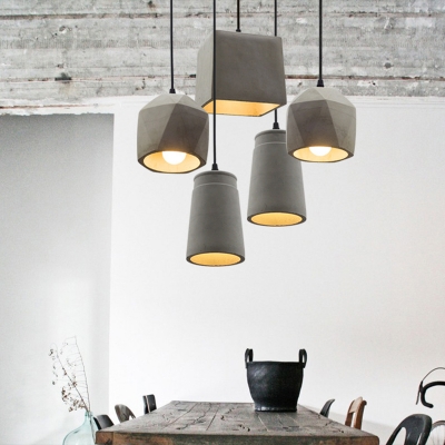 Horn Shaped Hanging Lamp Nordic Cement 1 Bulb Grey Suspension Lighting for Dining Room