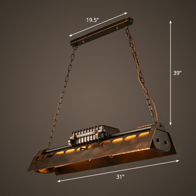 Industrial Style Linear Island Lighting 4-Bulb Metal Suspension Pendant Light for Bar