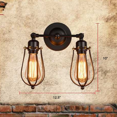 Iron Wire Cage Wall Sconce Industrial Living Room Wall Mounted Light with Adjustable Joint in Black