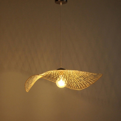 Japanese Style Lotus Leaf Ceiling Light Bamboo 1 Bulb Restaurant Hanging Lamp in Wood