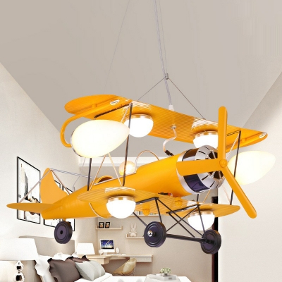 Jet Plane Child Room Chandelier Lamp Metallic Modern LED Hanging Lighting in Yellow