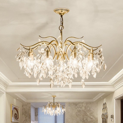 K9 Crystal Leaf Draping Chandelier Light Minimalism Living Room Pendant Light Fixture in Gold
