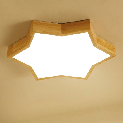 Kids Star Shaped LED Flush Mounted Lamp Wooden Bedroom Ceiling Fixture with Acrylic Diffuser