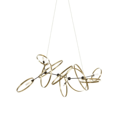 Metal Loop Chandelier Postmodern Brass Finish 6-Head Hanging Ceiling Lamp for Living Room